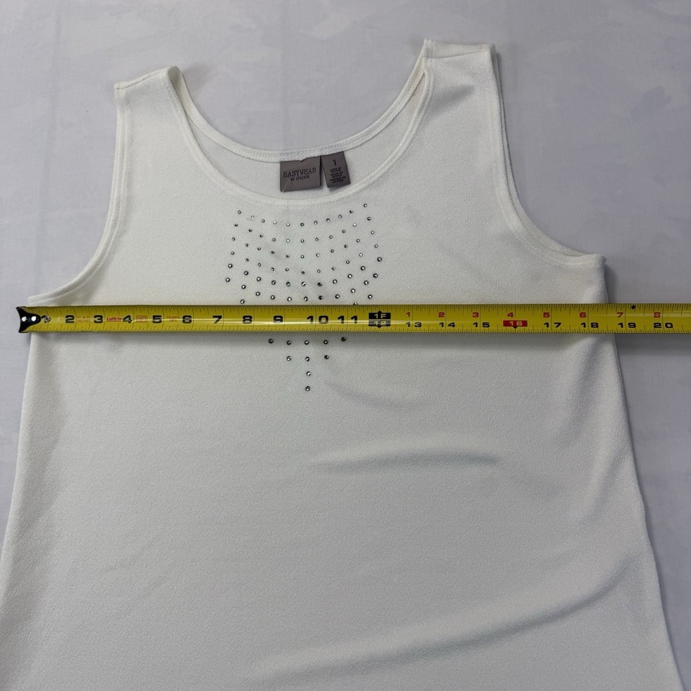Easywear by Chico's Women's Size 1 Medium White Rhinestone Sleeveless Tank Top - Picture 3 of 6